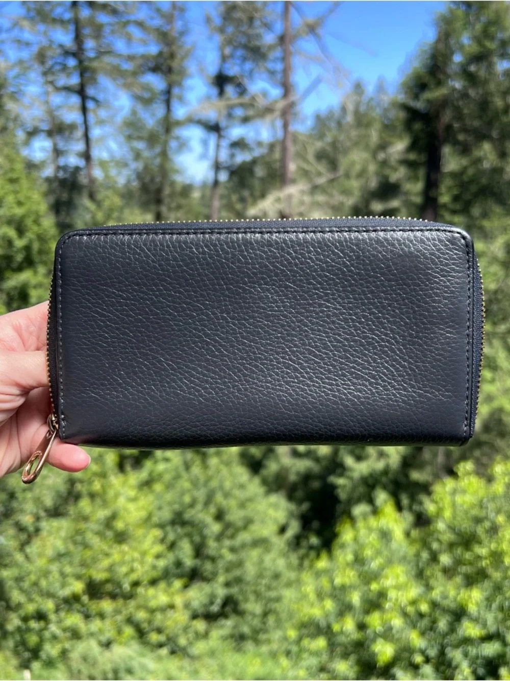 COACH Long Zip-Around Wallet Navy Pebble Leather w Gold Hardware AUTHENTIC